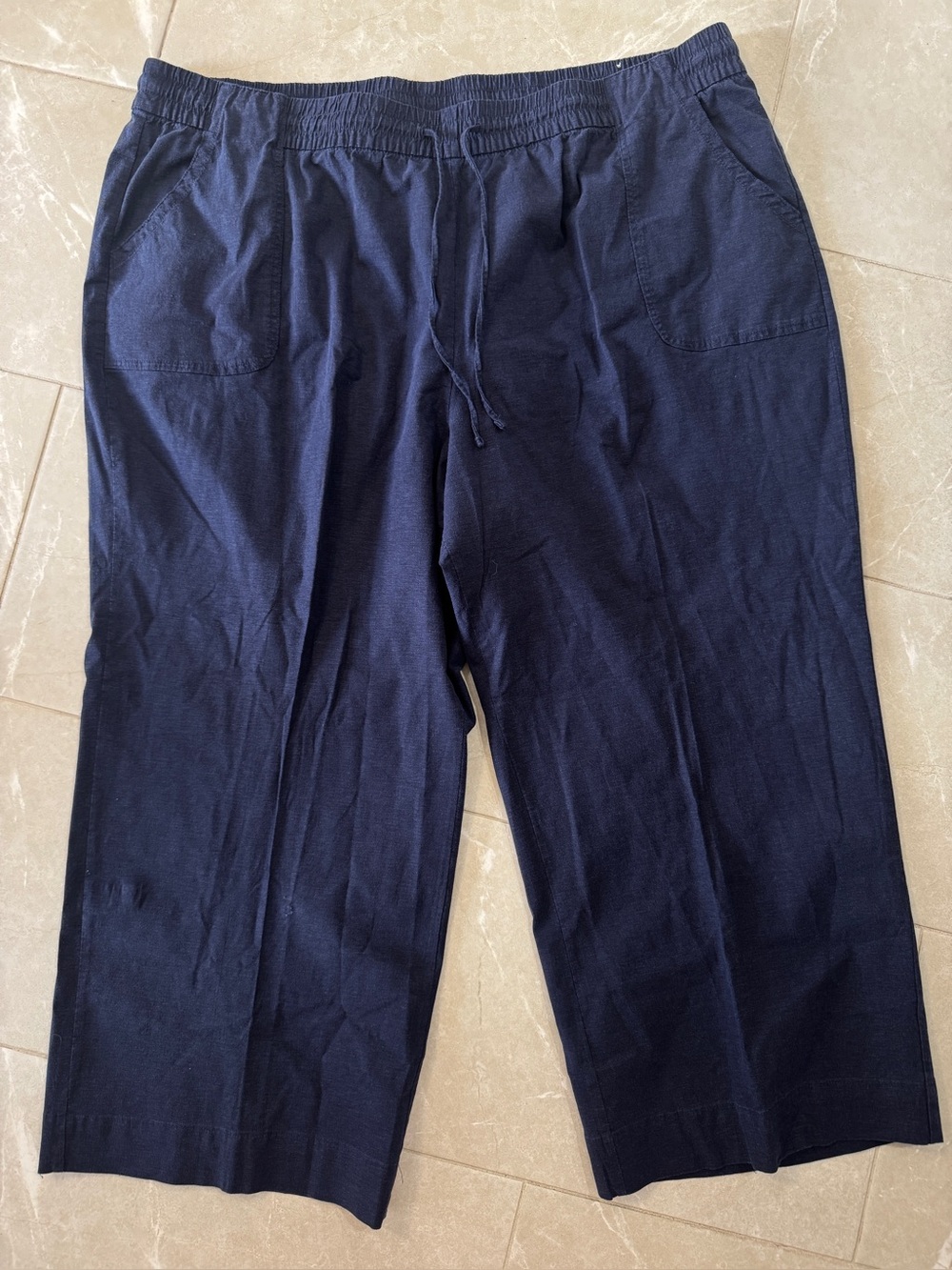 Lane Bryant Plus Linen Blend Crop Pants 3X Blue Wide Leg Lagenlook Modern 28